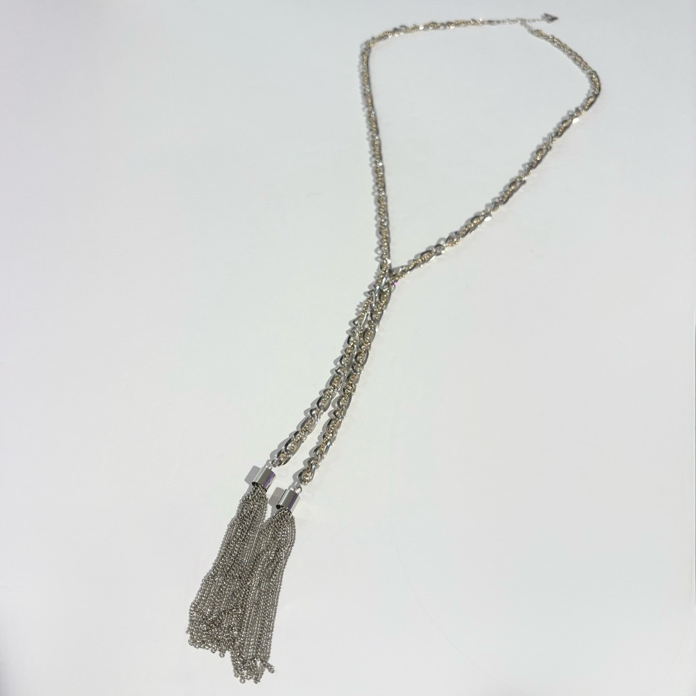 Two-Tone Long Knotted Tassel Lariat Necklace